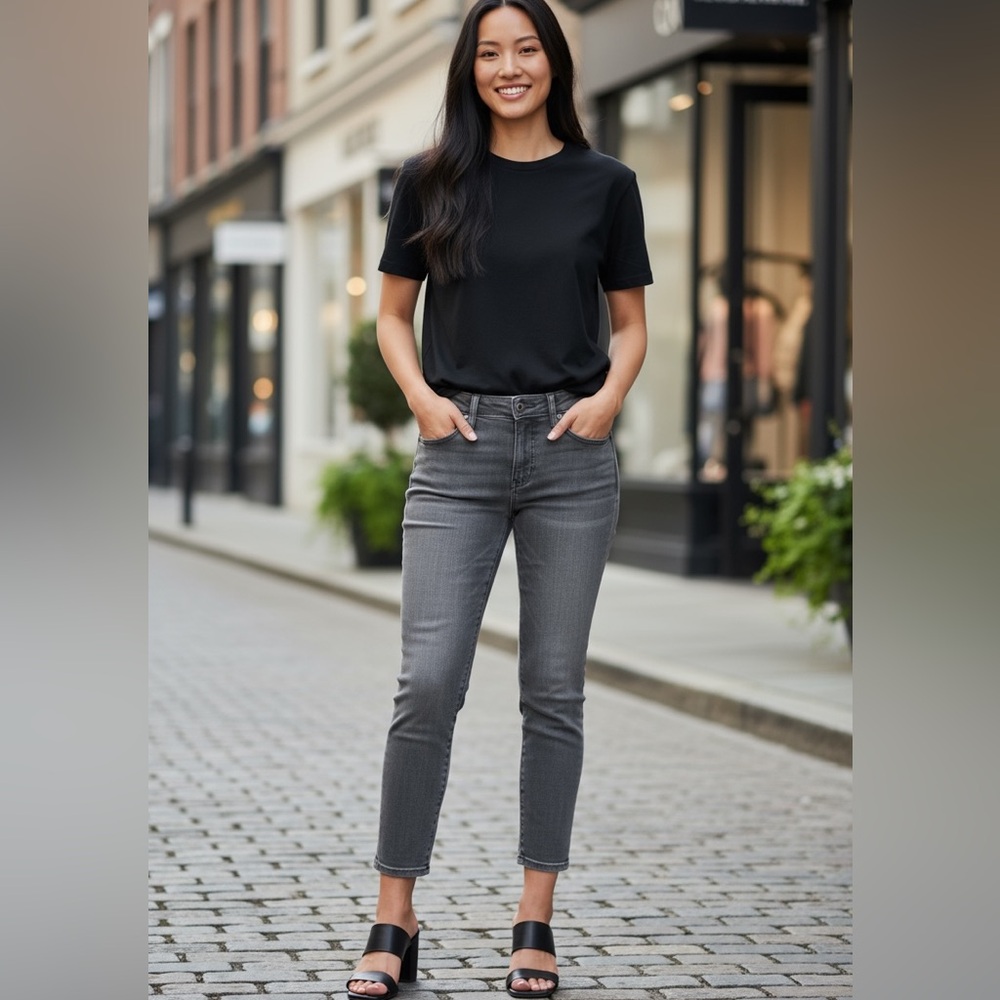 Eileen Fisher Womens 8 Mid Rise Stretchy Skinny Jeans Gray Minimalist